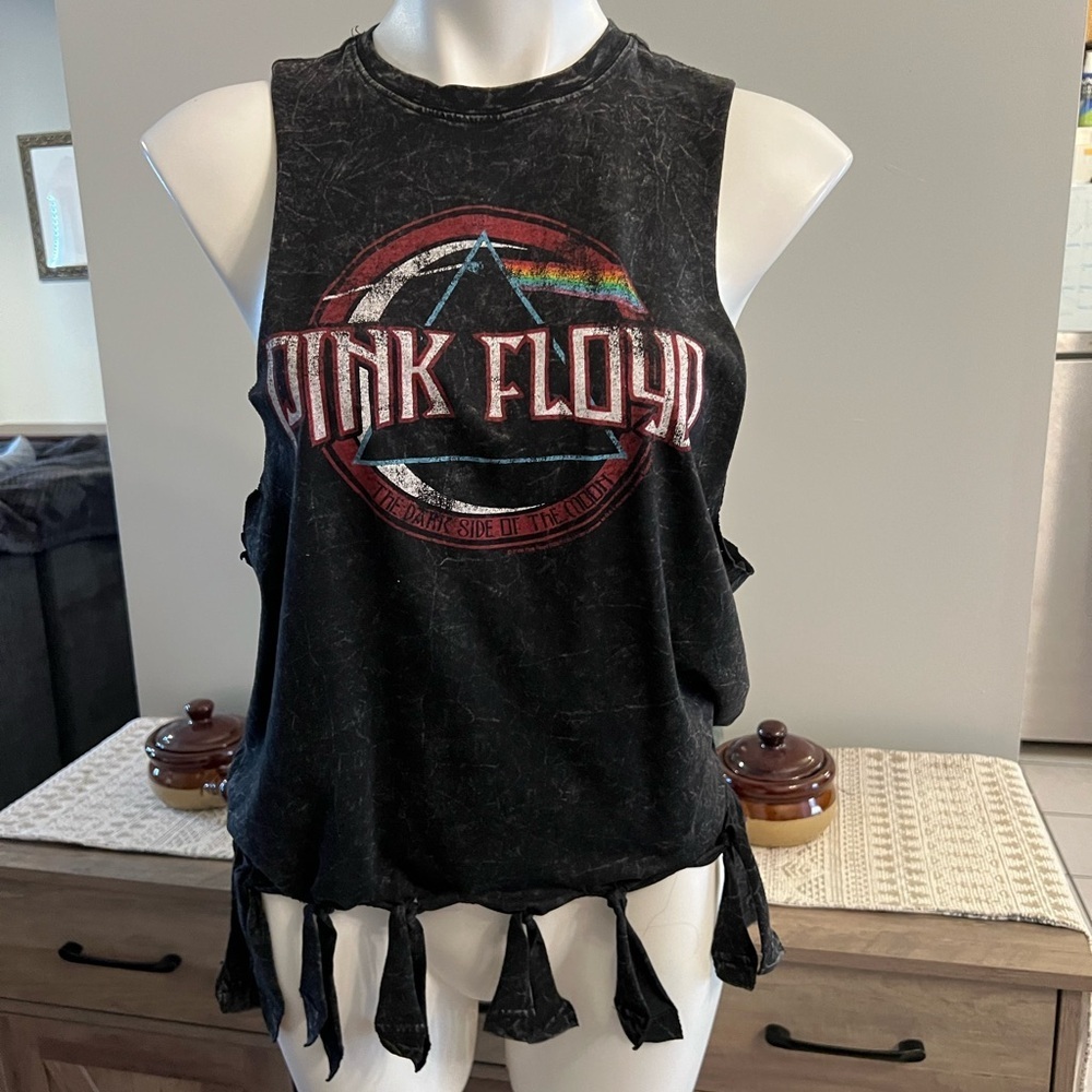Pink Floyd charcoal vintage tank with homemade tassels